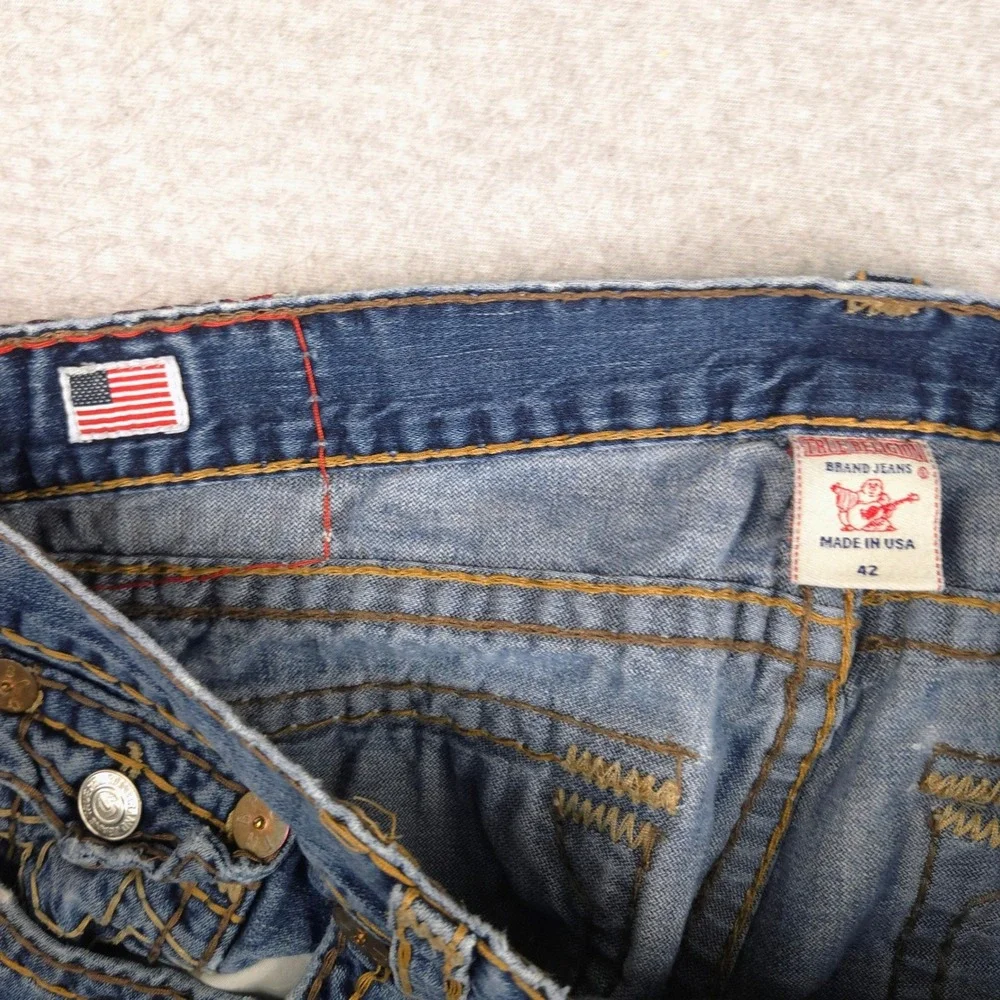 True Religion Billy Super T Mens Blue Jeans Straight Leg 42 Made in USA 24-856BW